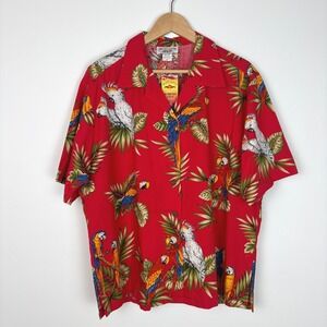 Pacific Legend Apparel Mens Parrot Tropical Hawaiian Button Up Shirt Size XL Red
